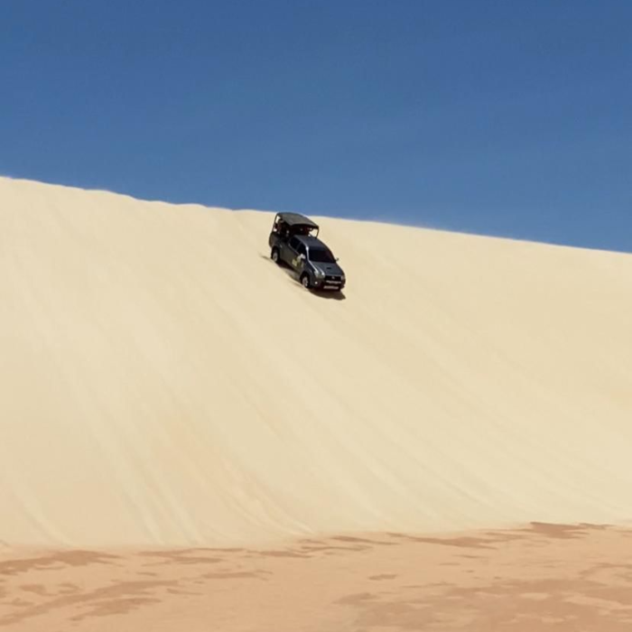 Compre 1 vaga no Passeio de Jardineira pelo Litoral Oeste de Jericoacoara e ganhe 2 vagas. Dunas do Parque Nacional, Travessia do Rio Guriú, Raízes Expostas do Guriú, Dunas de Tatajuba e Lago Grande.